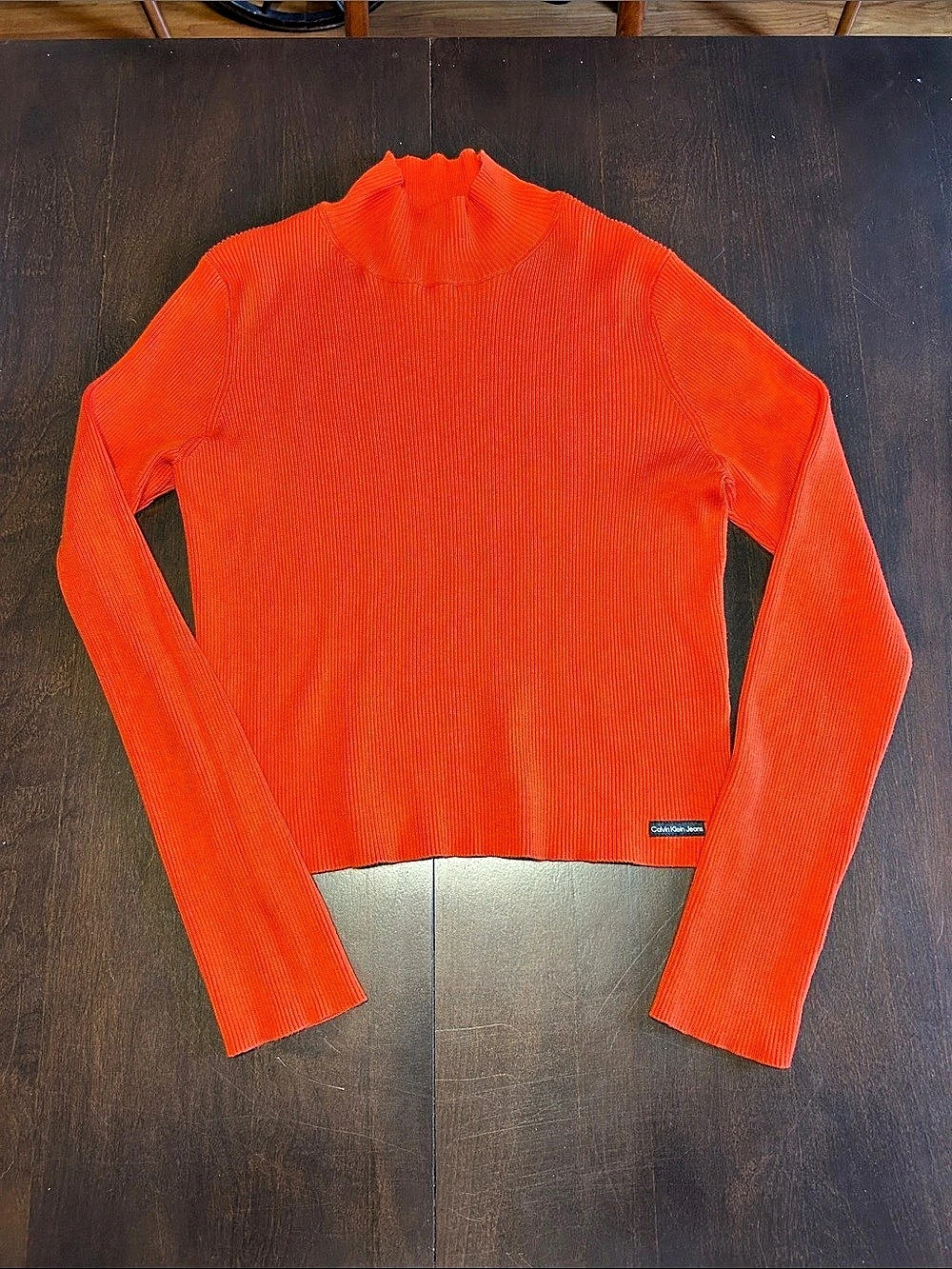 Orange Calvin Klein Jeans Ribbed Mock Neck Sweater